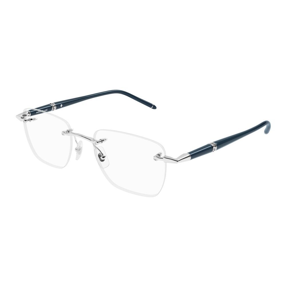 Mont Blanc MB0346O Eyeglasses Silver Blue Metal Rectangle